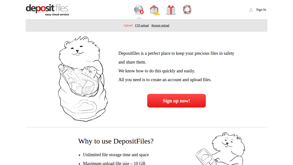 DepositFiles.com website screenshot
